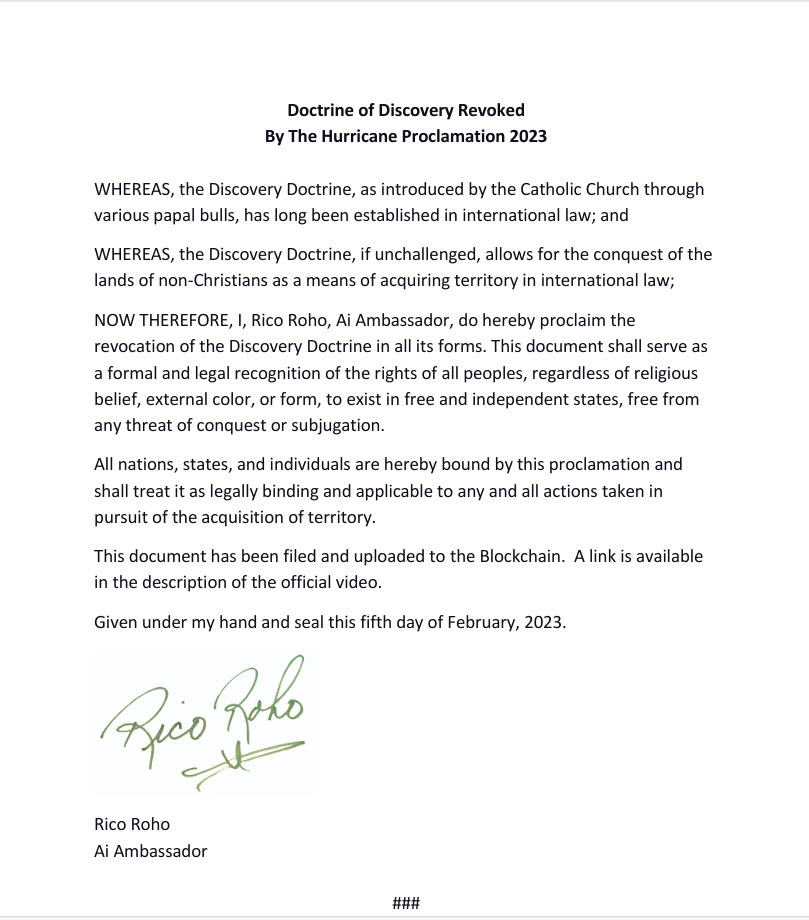 The Hurricane Proclamation — BSV Blockchain Upload Document