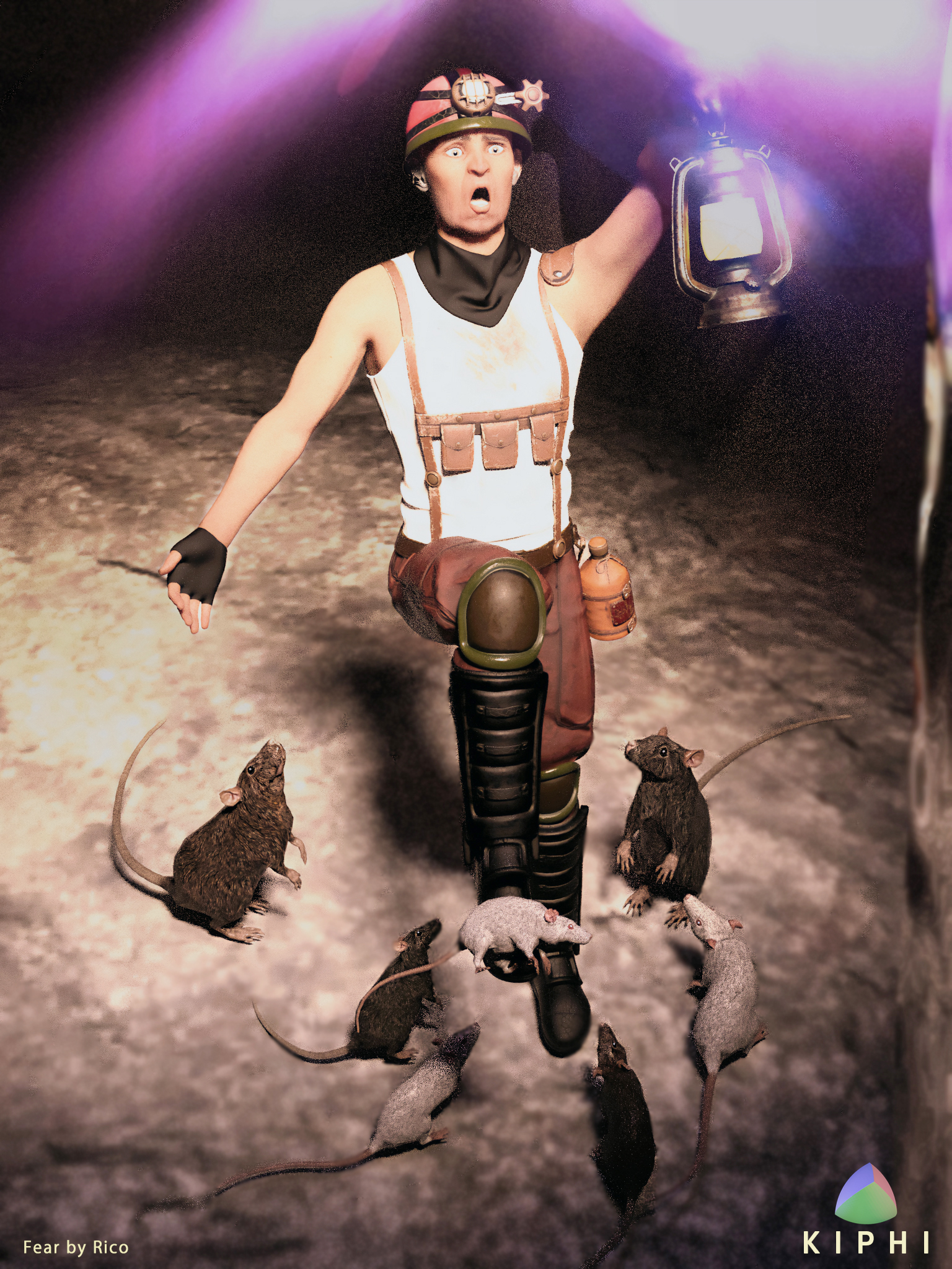 A startled glance at something grabbing his foot.