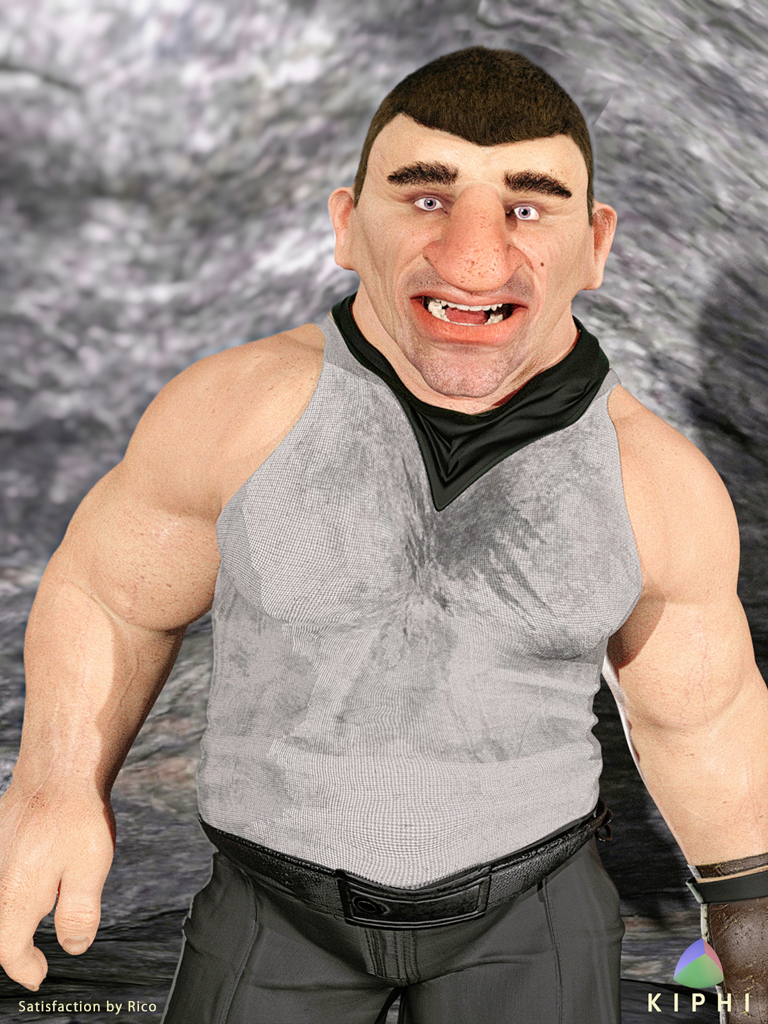 A small muscular being laughs as the intruder flees.