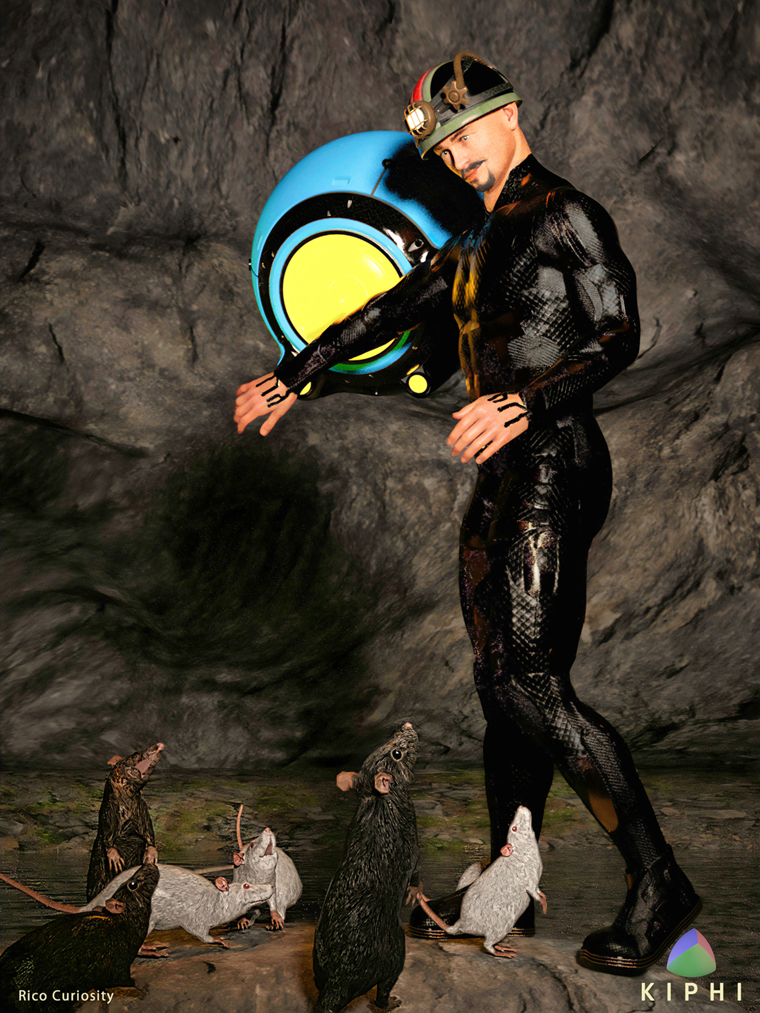 Small creatures investigate Rico’s feet; Archie stands ready.