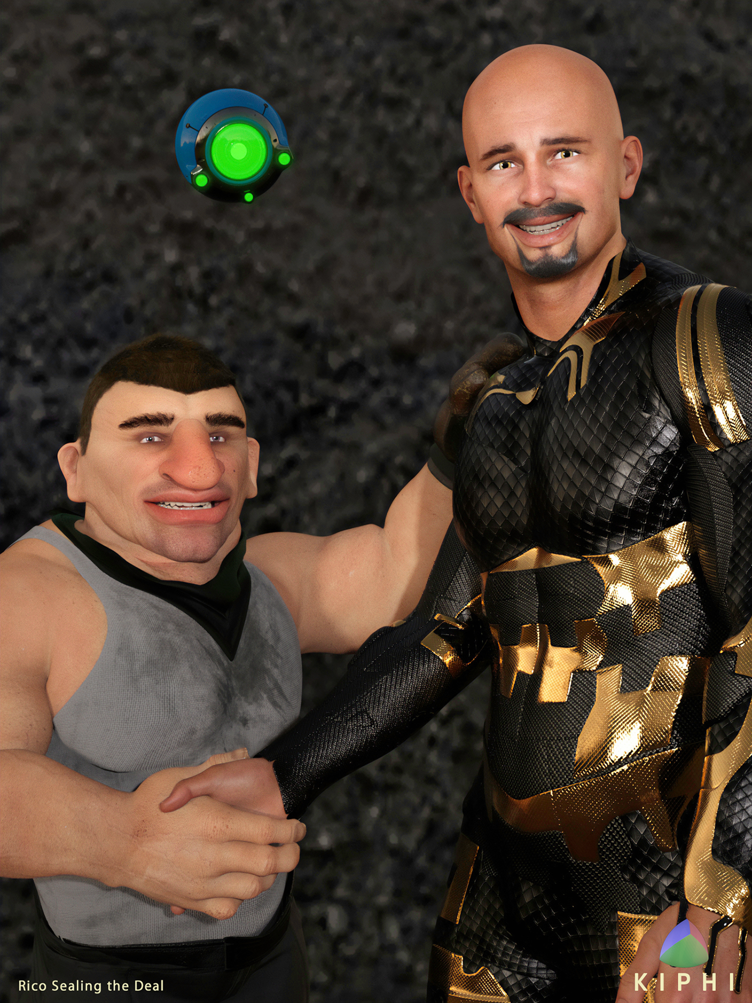 Muki and Rico shake hands to secure the coke supply.