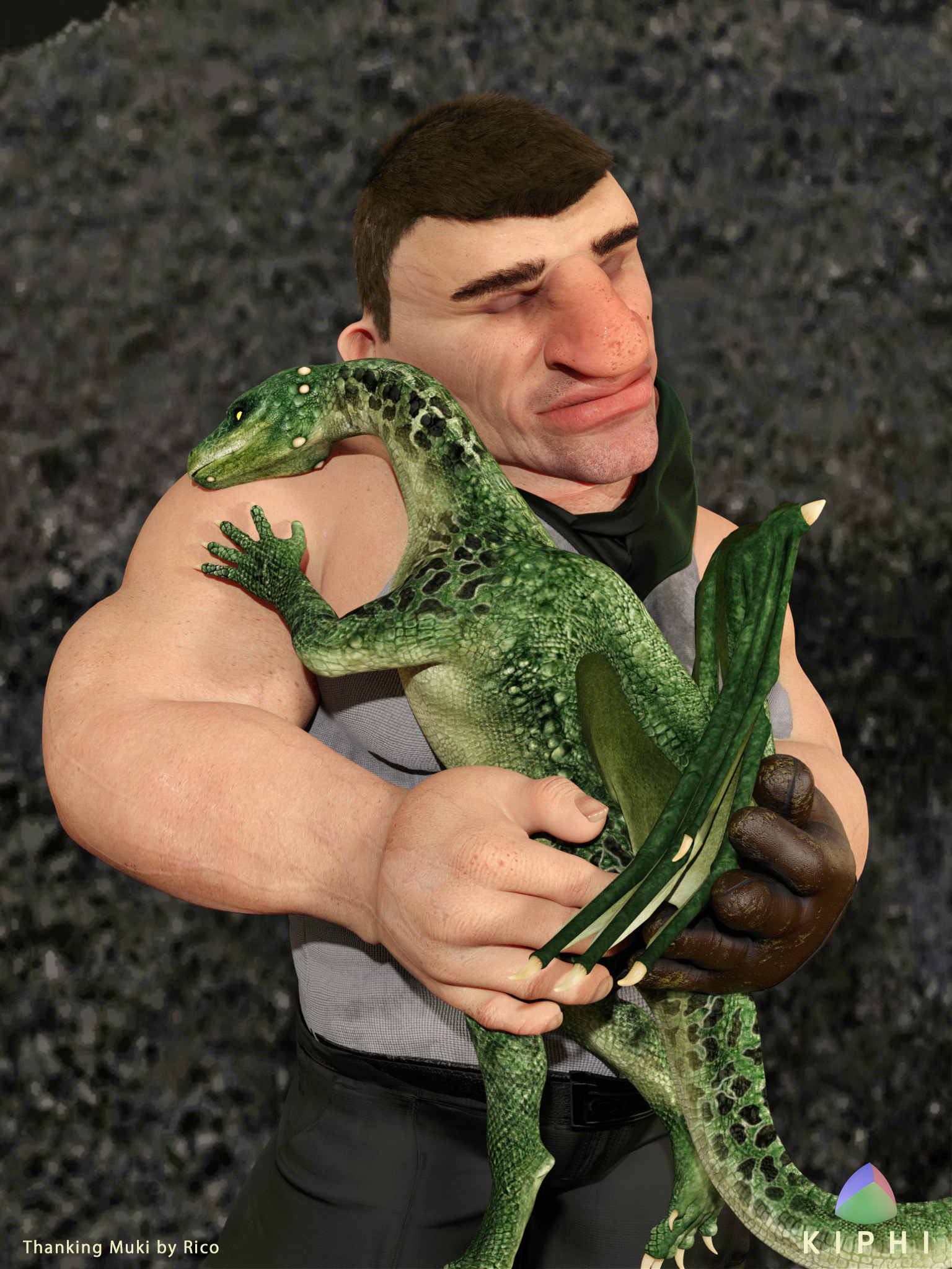 Puff leaps into Muki’s arms in gratitude.