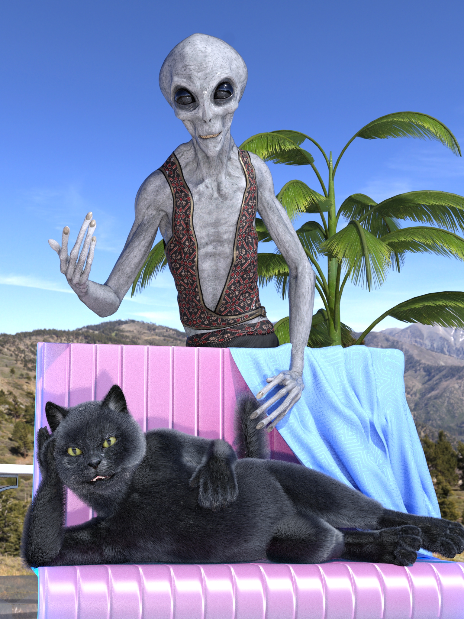 Begemot and Gary by the pool at home.