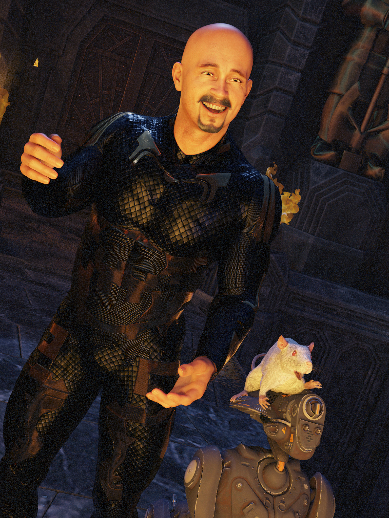 Rico, K9, and the Oba guide wait for Begemot at Level 2.