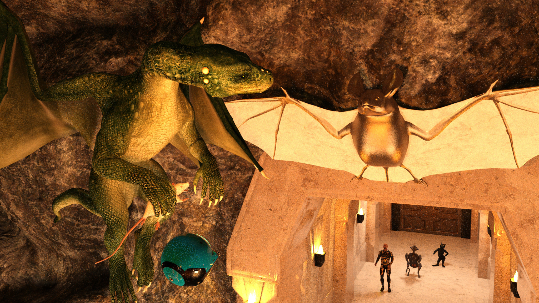 Rinaldo asks Puff to lift him to an ancient statue at Level 5.