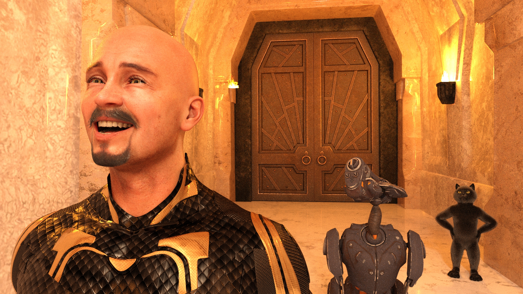 Rico, K9, and Begemot watch Puff and Rinaldo’s fun.