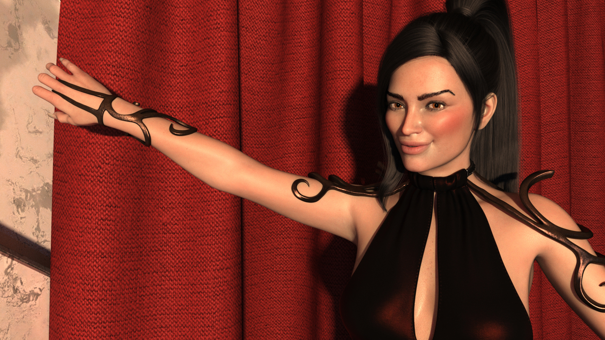 At the top of the stair, Demeter pauses for the moment before the reveal.